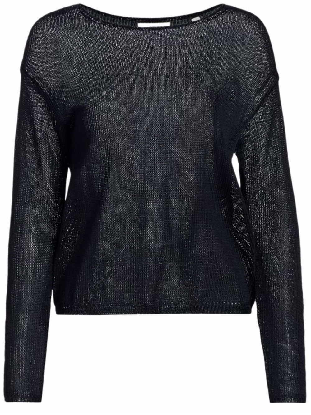 Vince Mesh Metallic Long Sleeve Knit Sweater Black Size XL Sheer Luxury Evening